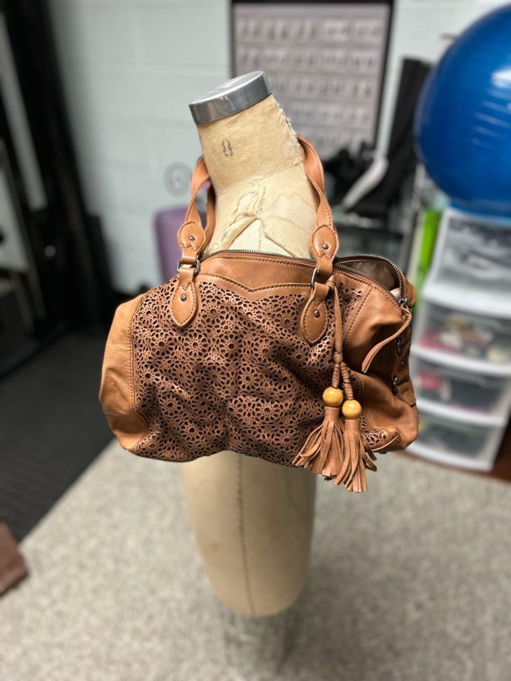 The Sak Tan Laser-Cut Leather Satchel with Tassel Detail